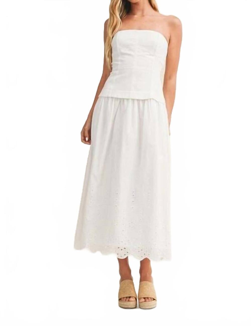 NEW MUSTARD SEED eyelet scallop hem strapless midi dress in snow white